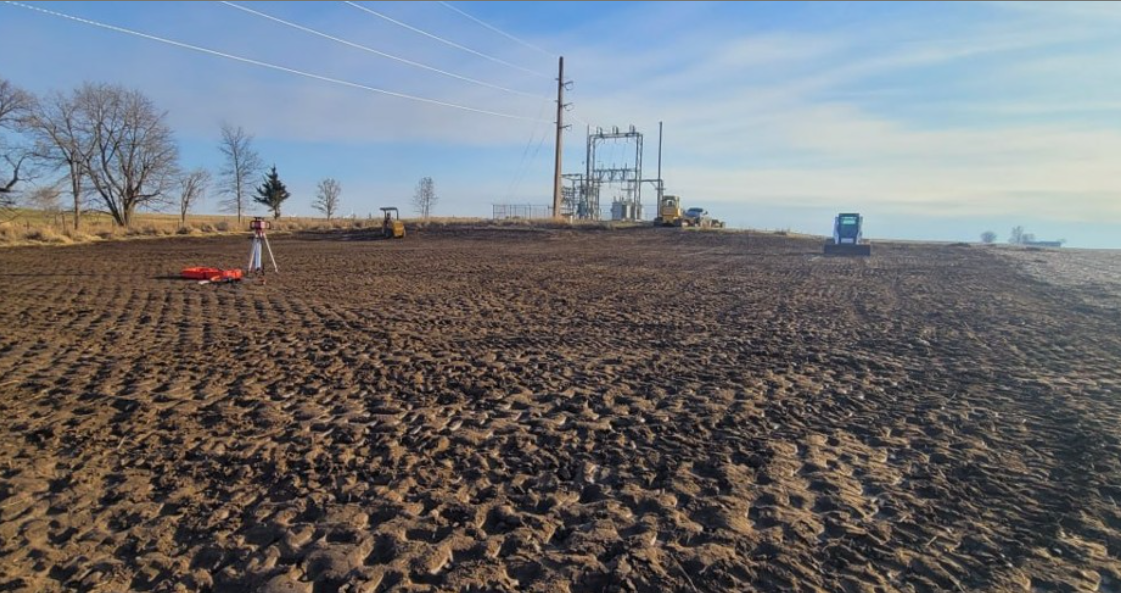 Grading in progress on the Eldora site, with the substation visible beyond